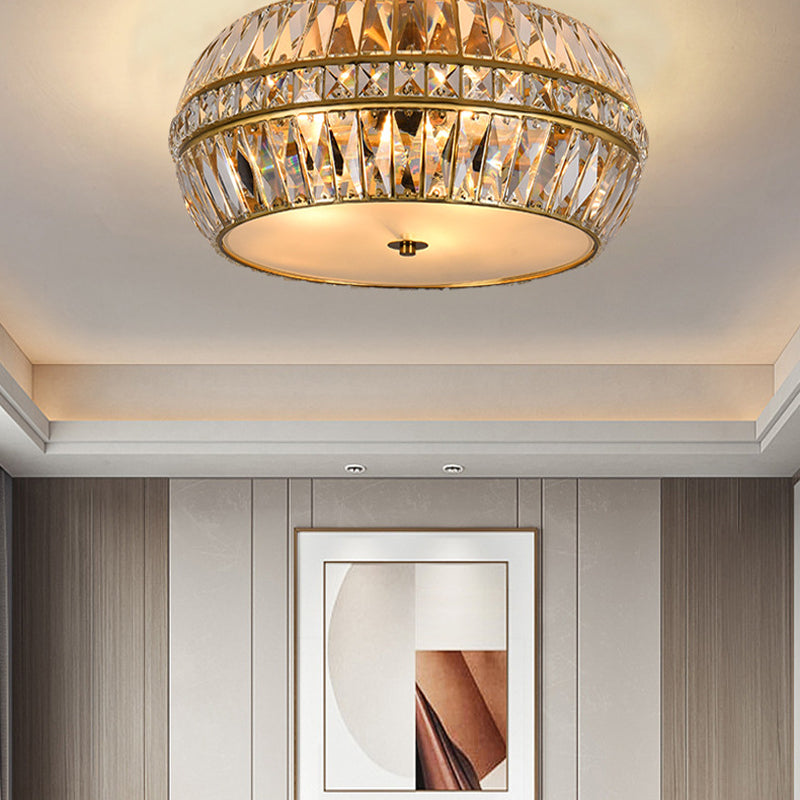 Gold Crystal Drum Flush Mount