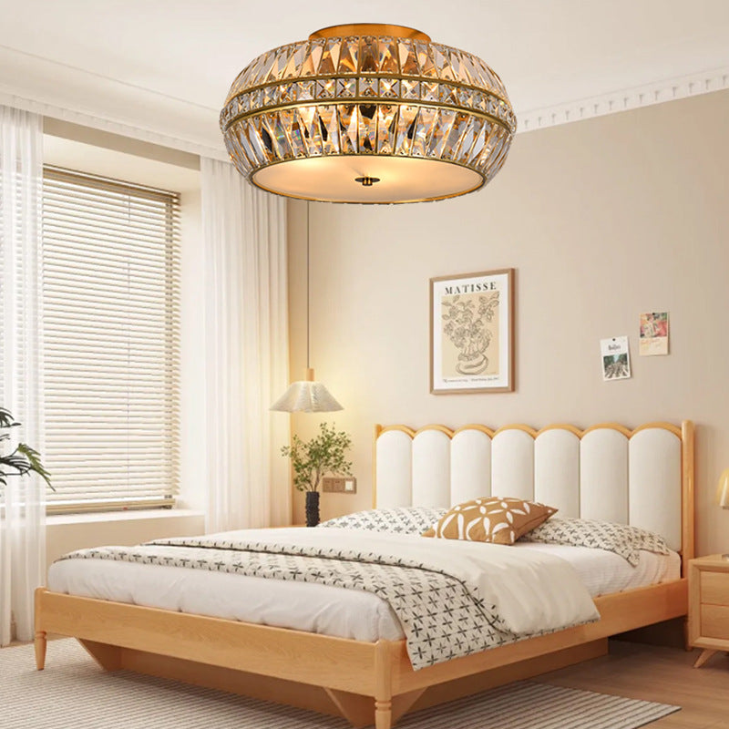 Gold Crystal Drum Flush Mount