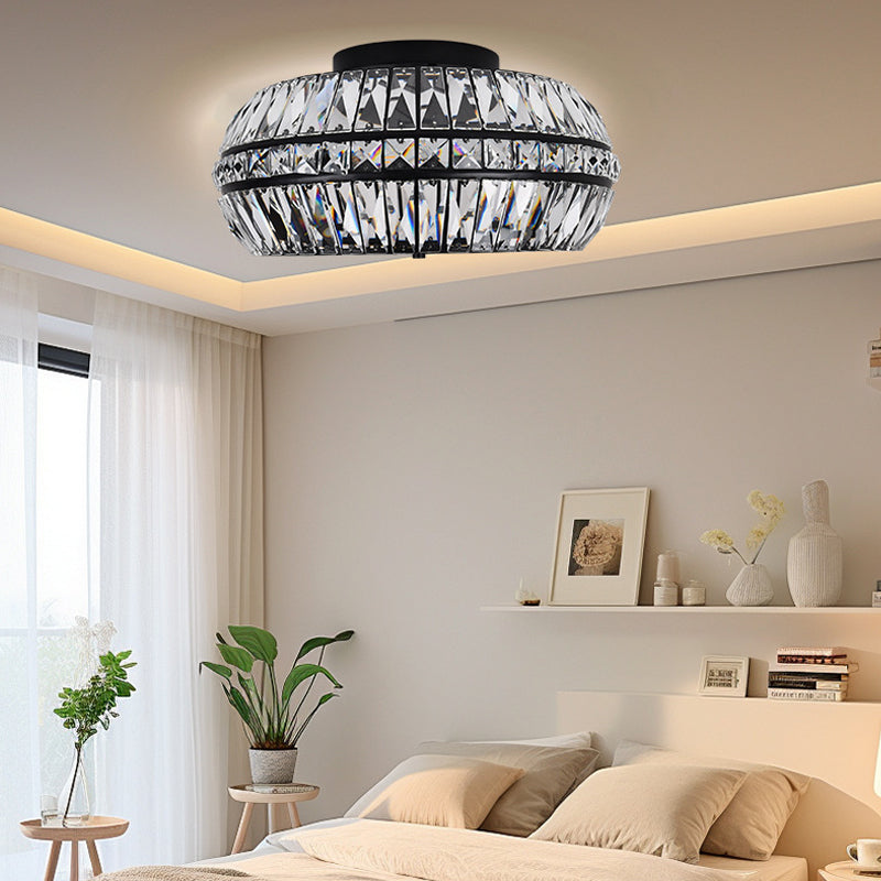 Gold Crystal Drum Flush Mount