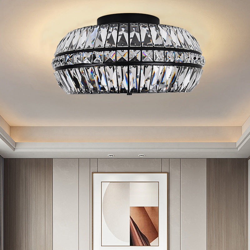 Gold Crystal Drum Flush Mount