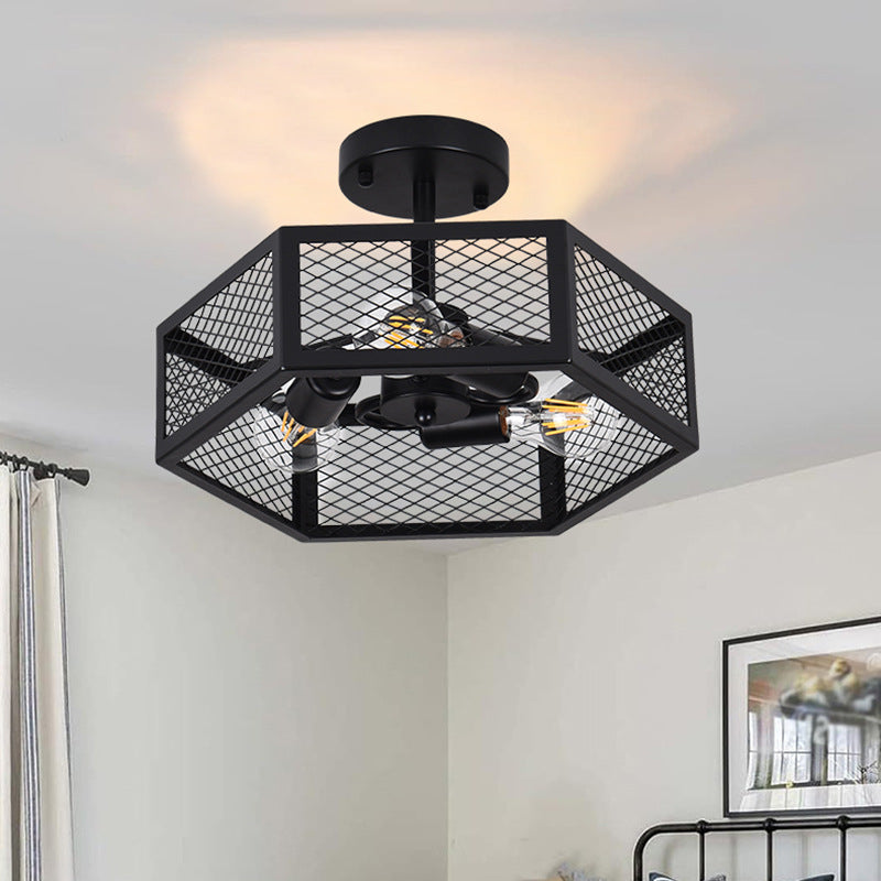 Hexagonal Cage Semi-Flush Mount