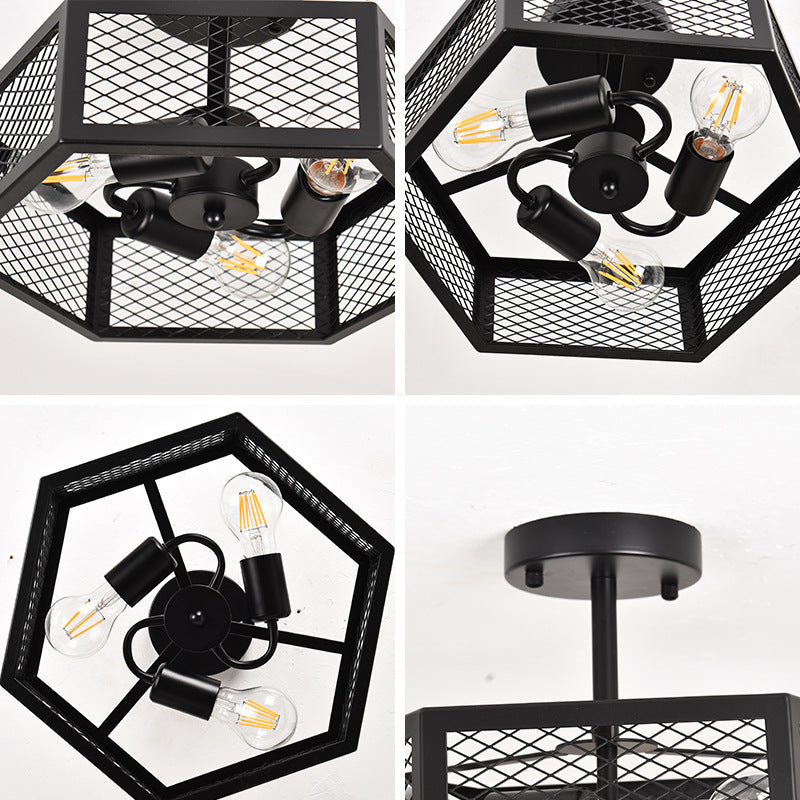 Hexagonal Cage Semi-Flush Mount
