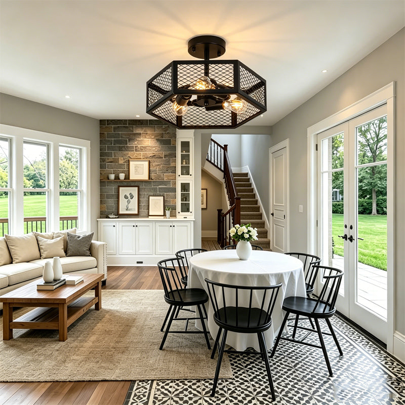 Hexagonal Cage Semi-Flush Mount