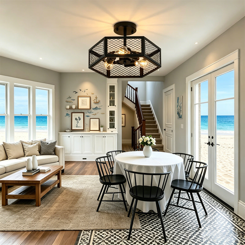 Hexagonal Cage Semi-Flush Mount