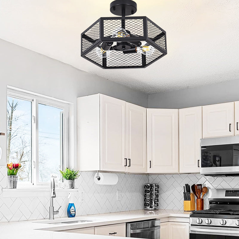 Hexagonal Cage Semi-Flush Mount
