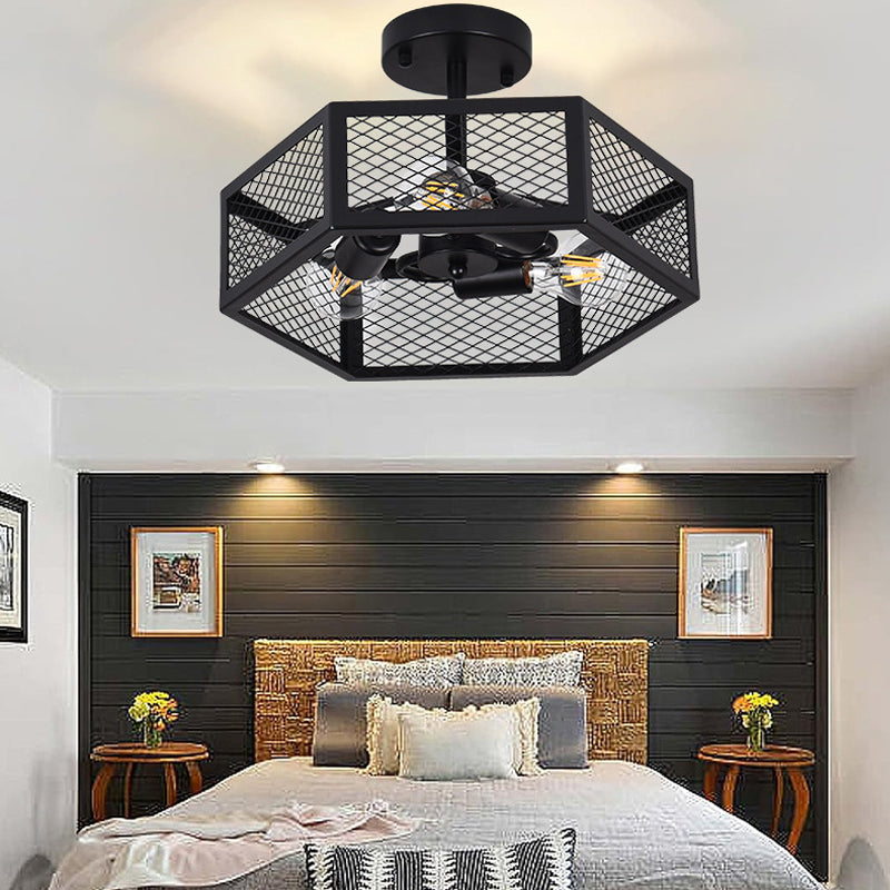 Hexagonal Cage Semi-Flush Mount