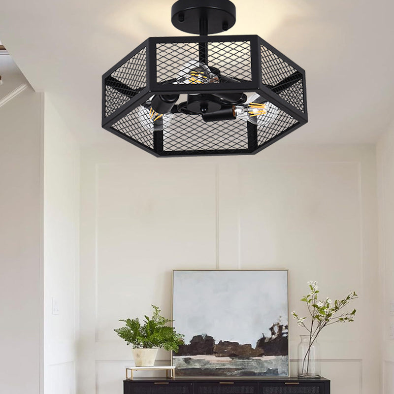 Hexagonal Cage Semi-Flush Mount