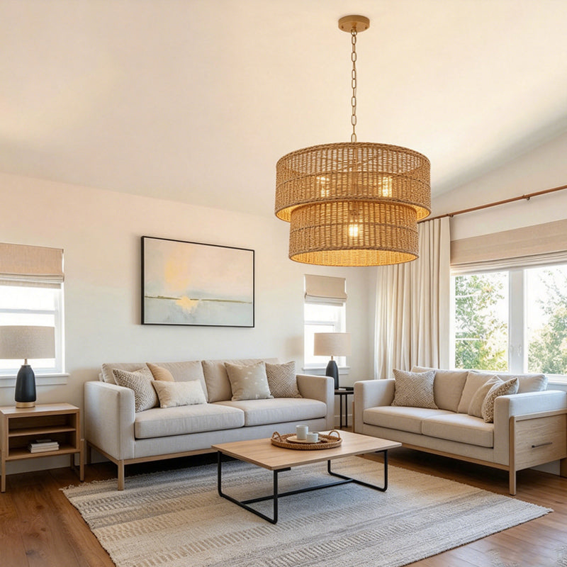 Malibu Straw Tiered Pendant Light