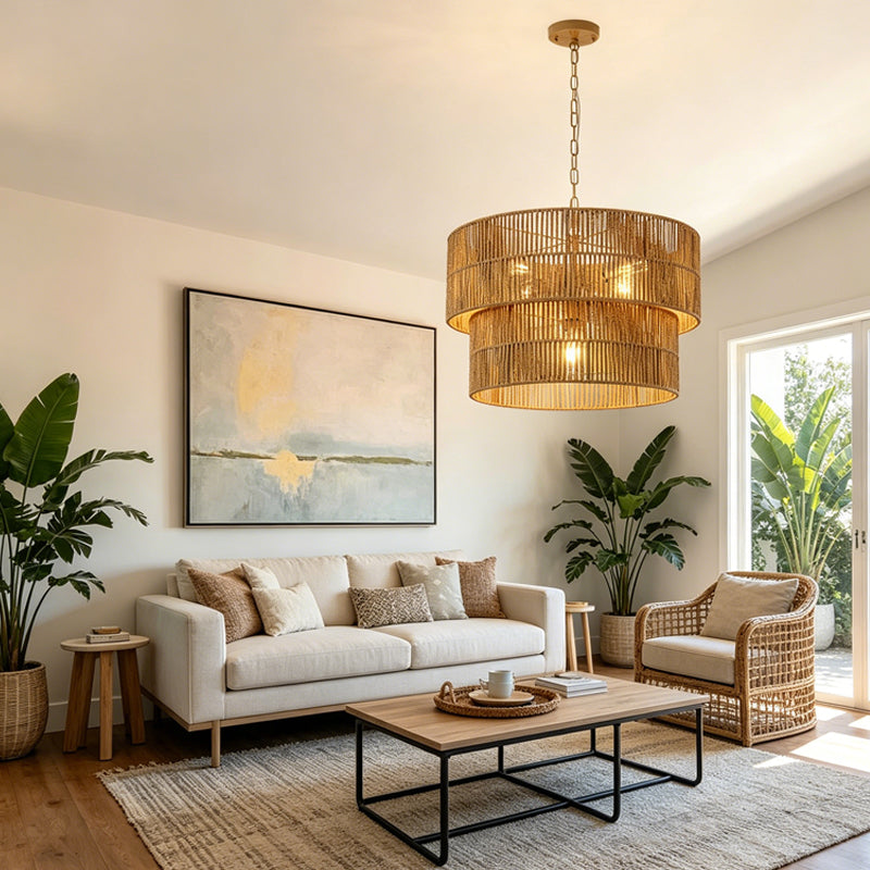 Malibu Straw Tiered Pendant Light