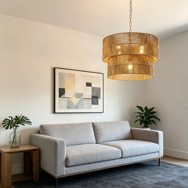 Malibu Straw Tiered Pendant Light