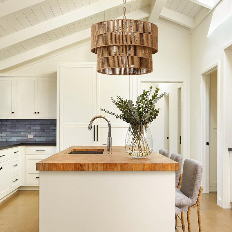Malibu Straw Tiered Pendant Light