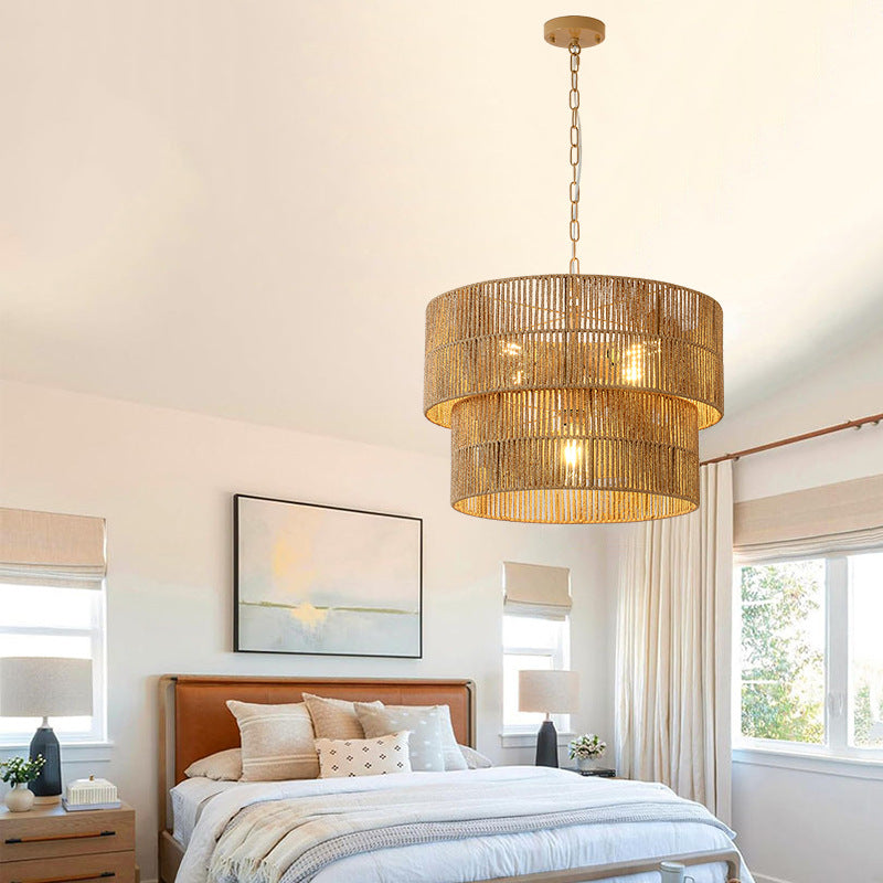 Malibu Straw Tiered Pendant Light