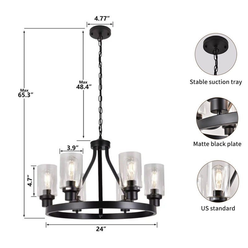 Matte Black Wagon Wheel Chandelier