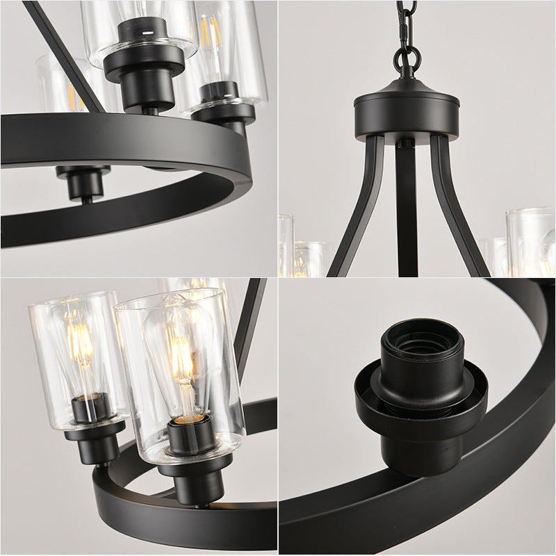Matte Black Wagon Wheel Chandelier