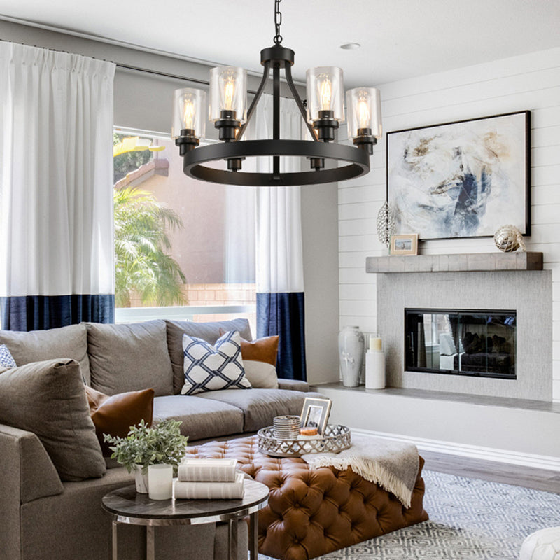 Matte Black Wagon Wheel Chandelier