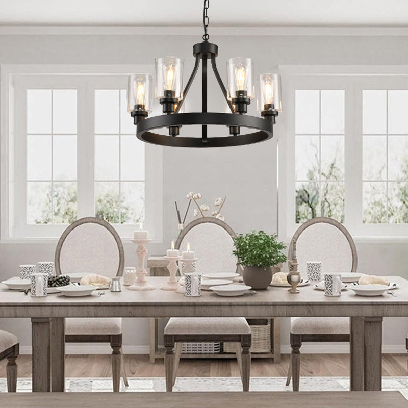 Matte Black Wagon Wheel Chandelier