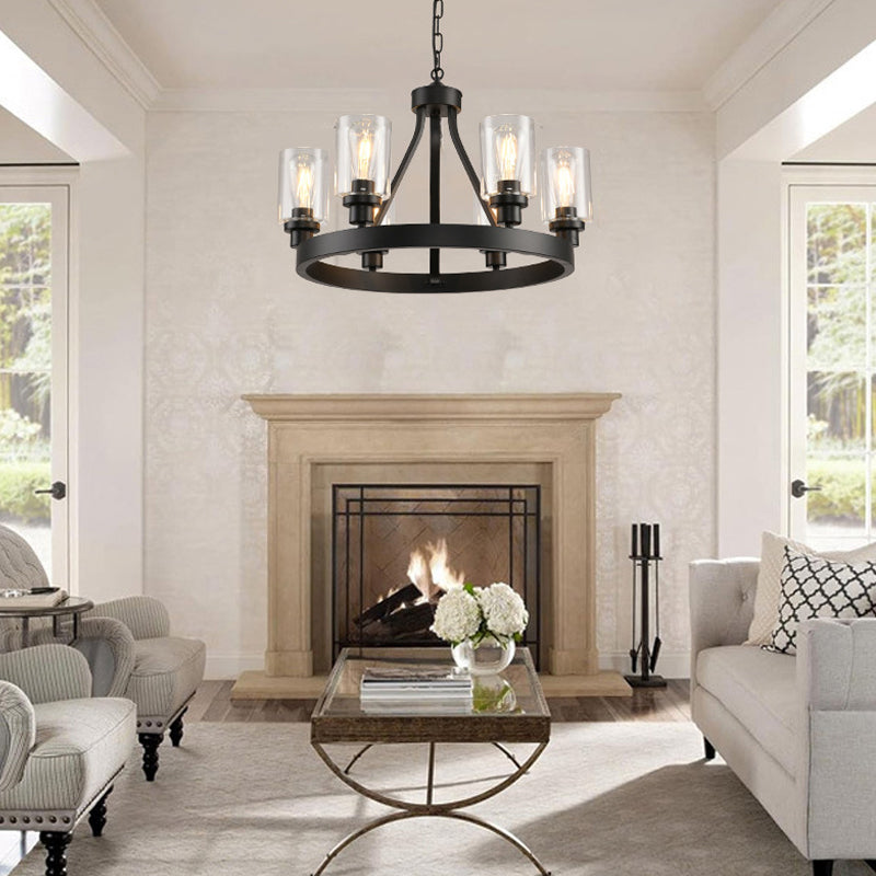Matte Black Wagon Wheel Chandelier