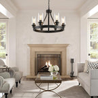 Matte Black Wagon Wheel Chandelier