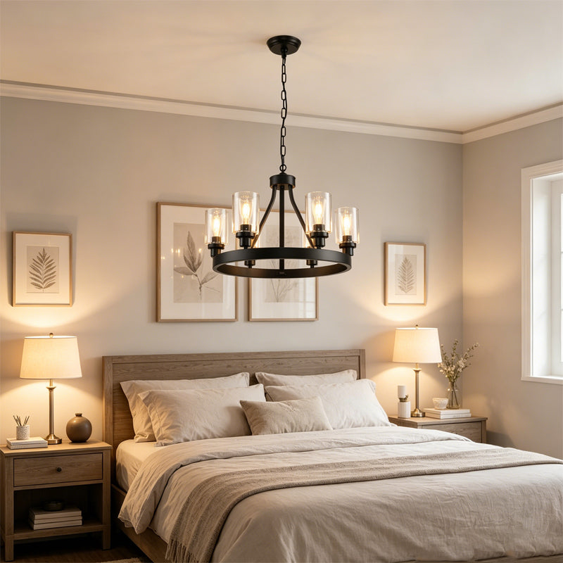 Matte Black Wagon Wheel Chandelier
