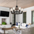 Matte Black Wagon Wheel Chandelier