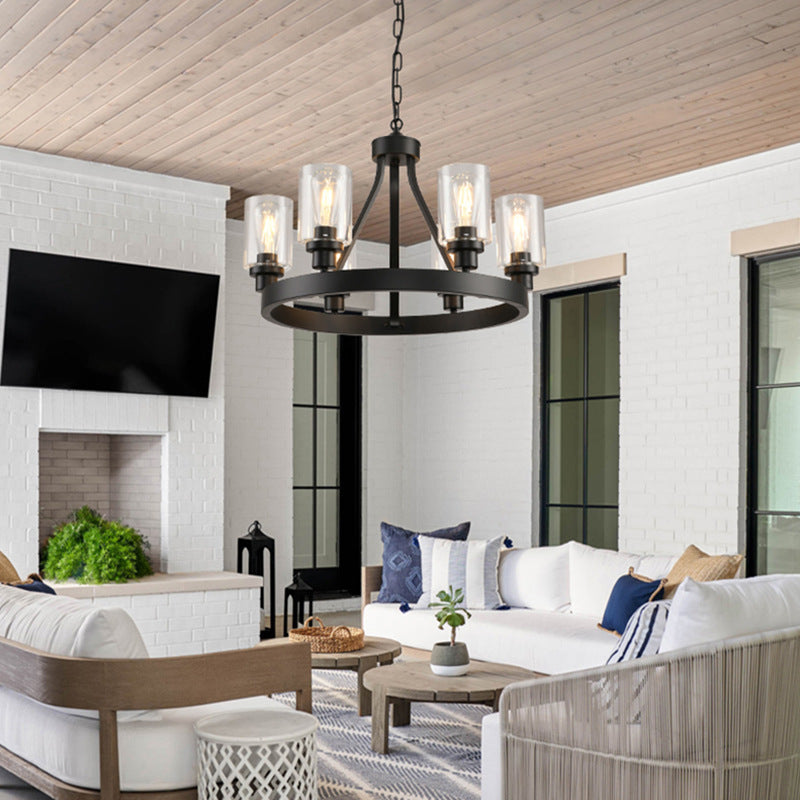 Matte Black Wagon Wheel Chandelier
