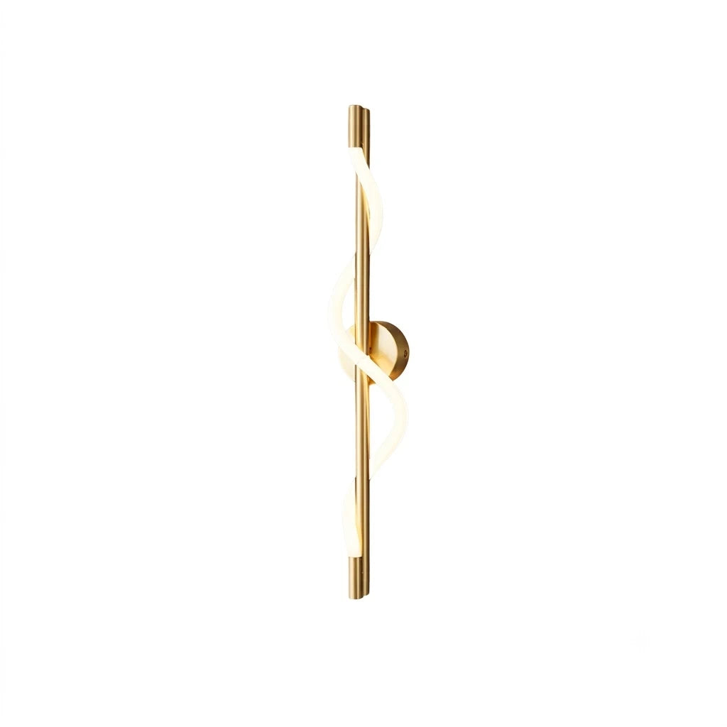 Modern Spiral Wave LED Strip Brass Wall Sconce on White Background