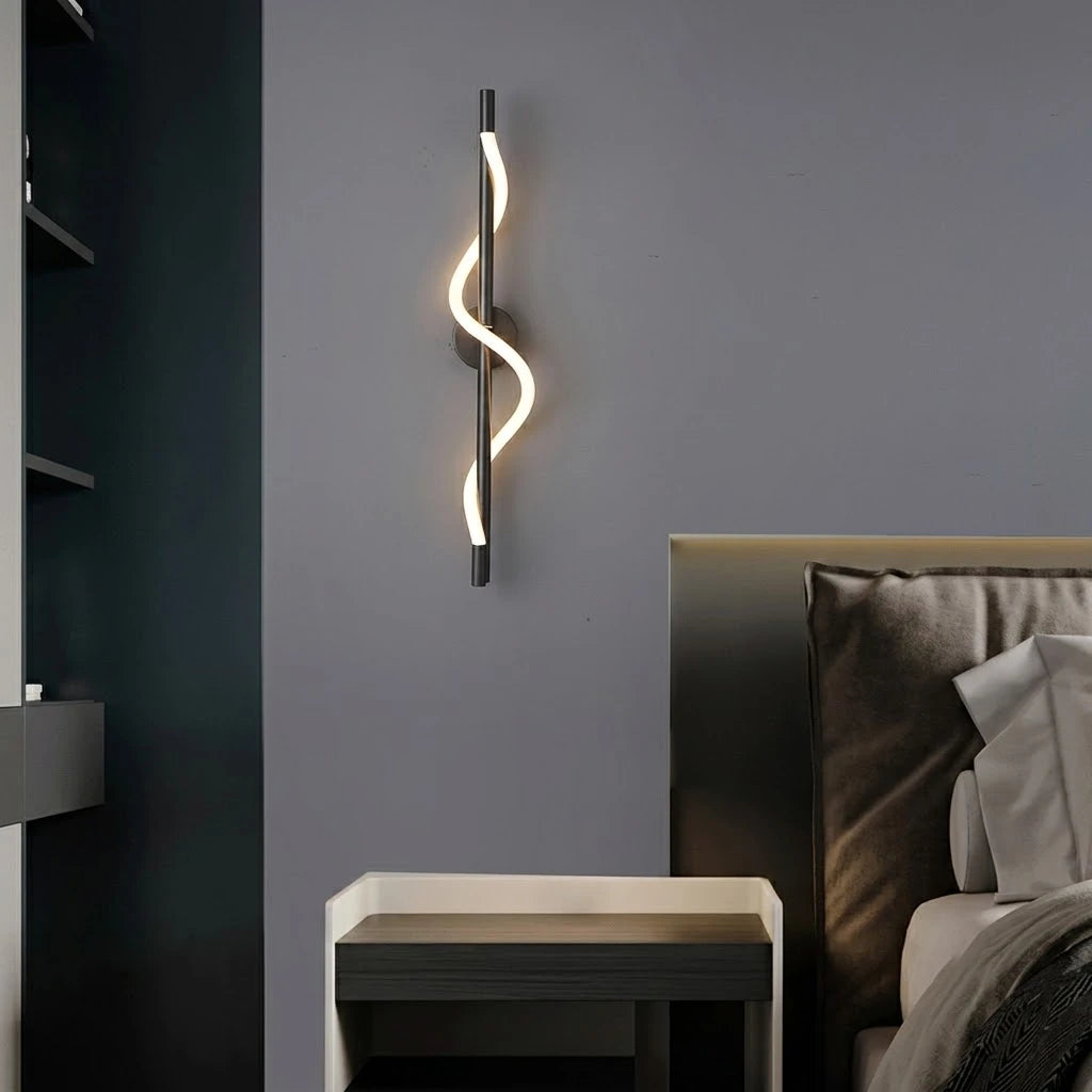 Modern Wave LED Wall Light Mounted in Contemporary Bedroom