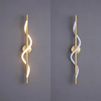 Brass Spiral Wave LED Wall Light On and Off Comparison