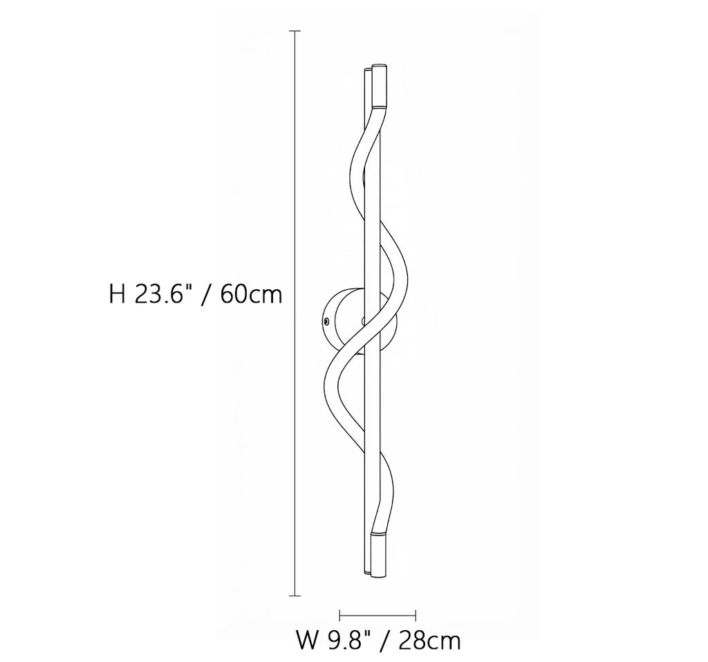 Short Wave LED Strip Wall Sconce Line Art Dimension Diagram