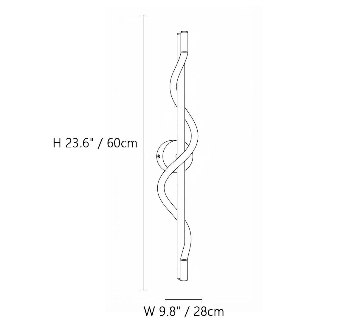 Short Wave LED Strip Wall Sconce Line Art Dimension Diagram