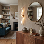 Modern Spiral LED Wall Light Over Credenza Beside Sofa