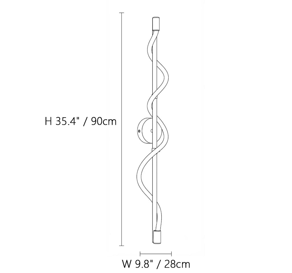 Medium Wave LED Strip Wall Sconce Line Art Dimension Diagram