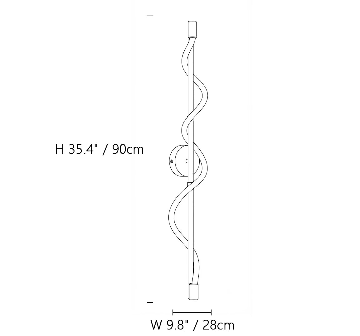Medium Wave LED Strip Wall Sconce Line Art Dimension Diagram