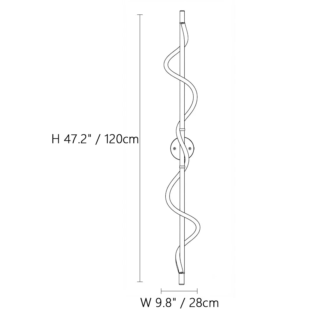 Long Wave LED Strip Wall Sconce Line Art Dimension Diagram