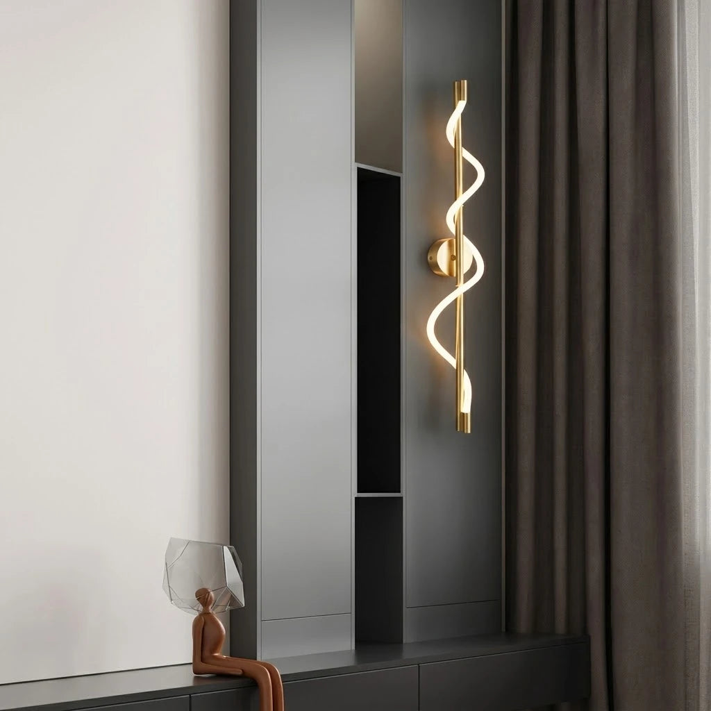 Spiral Wave LED Wall Sconce Mounted Beside Wardrobe