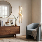 Spiral Wave LED Sconce Over Living Room Storage Credenza
