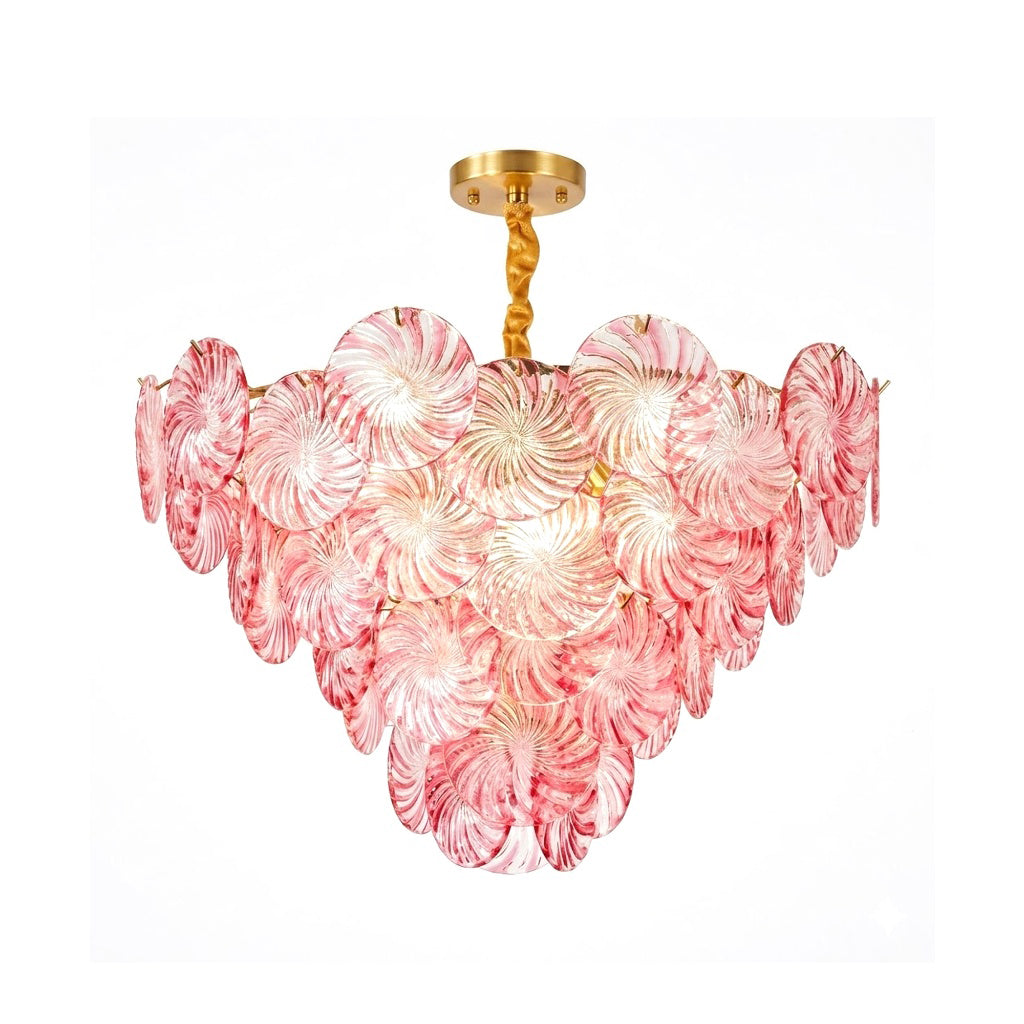 Pink Swirl Glass Disc Chandelier