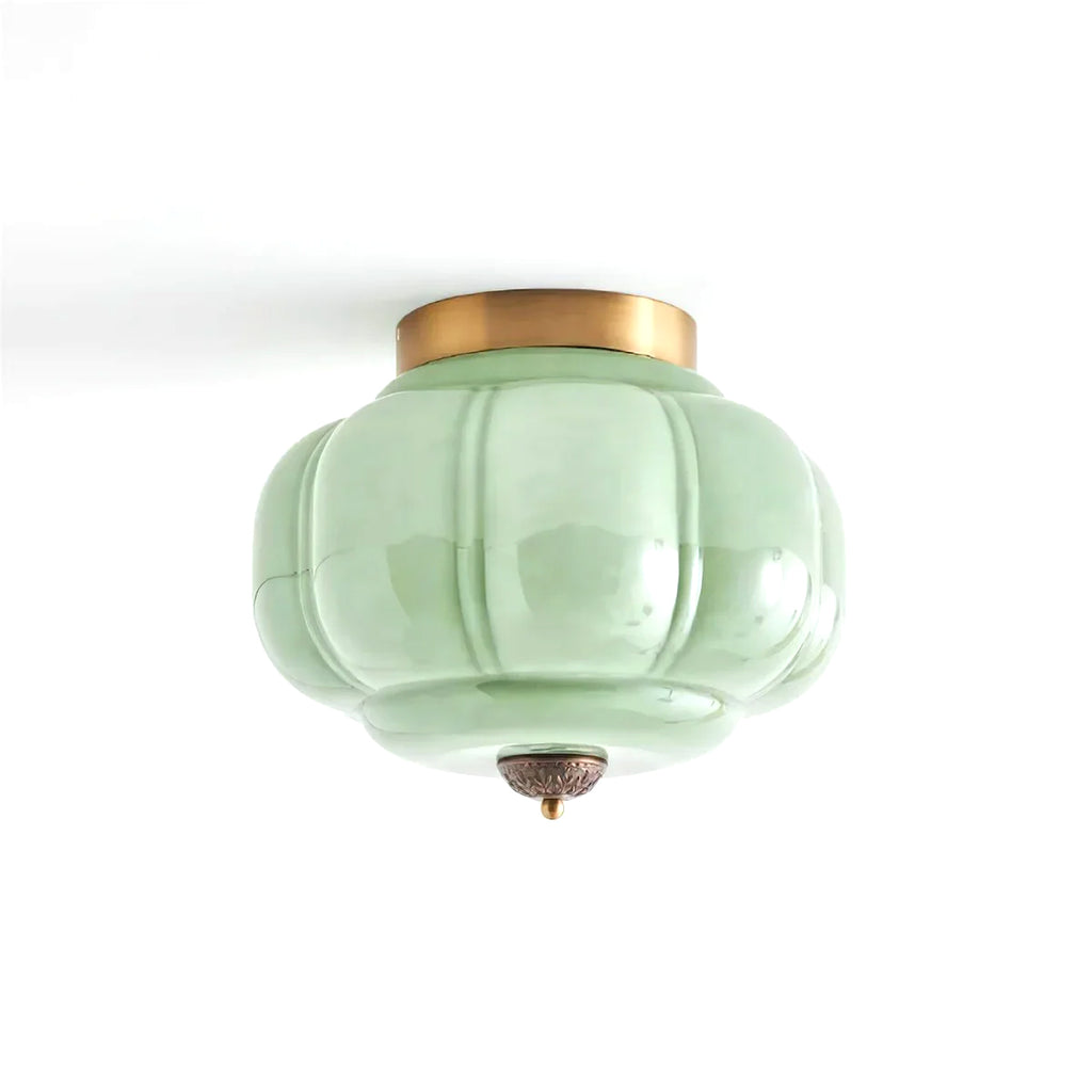 Art Déco Celadon-Deckenlampe mit Rippenstruktur