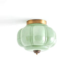 Art Déco Celadon-Deckenlampe mit Rippenstruktur