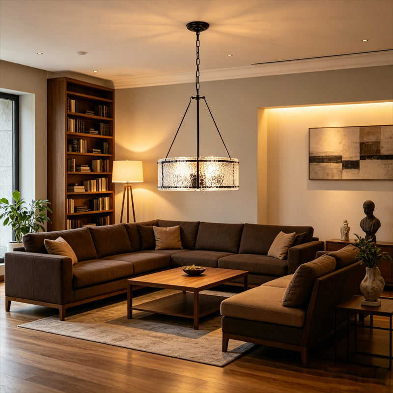 Textured Glass Drum Chandelier