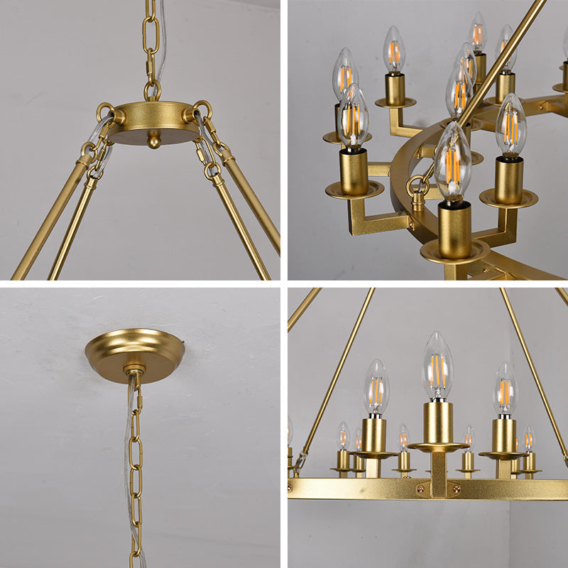 Vintage Candle Wagon Wheel Chandelier