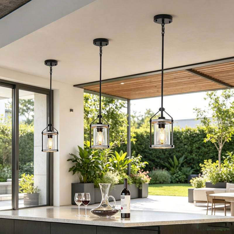Whitewashed Cage Glass Pendant Light