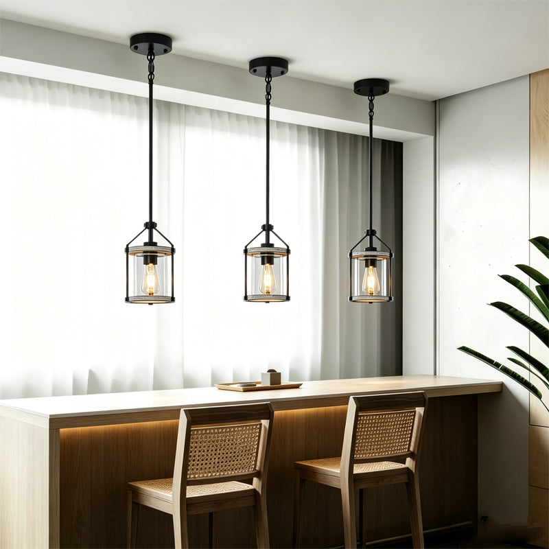 Whitewashed Cage Glass Pendant Light