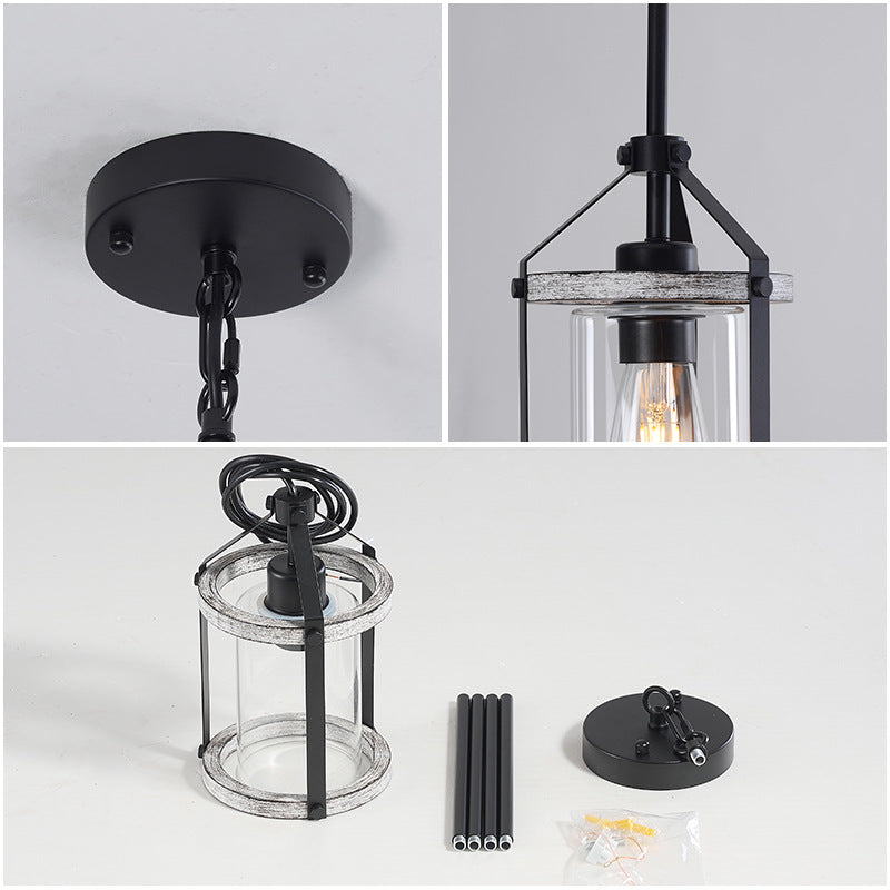 Whitewashed Cage Glass Pendant Light
