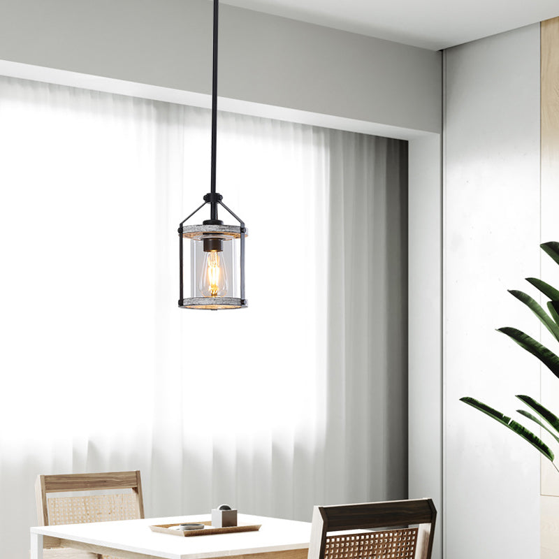 Whitewashed Cage Glass Pendant Light