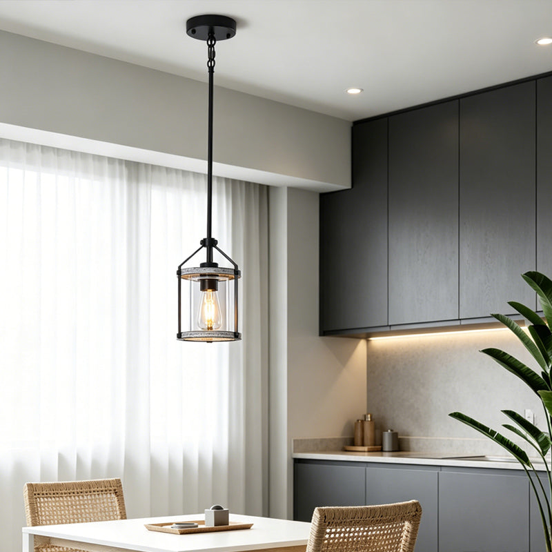 Whitewashed Cage Glass Pendant Light