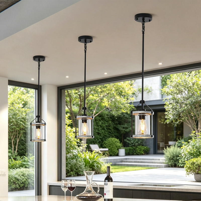 Whitewashed Cage Glass Pendant Light